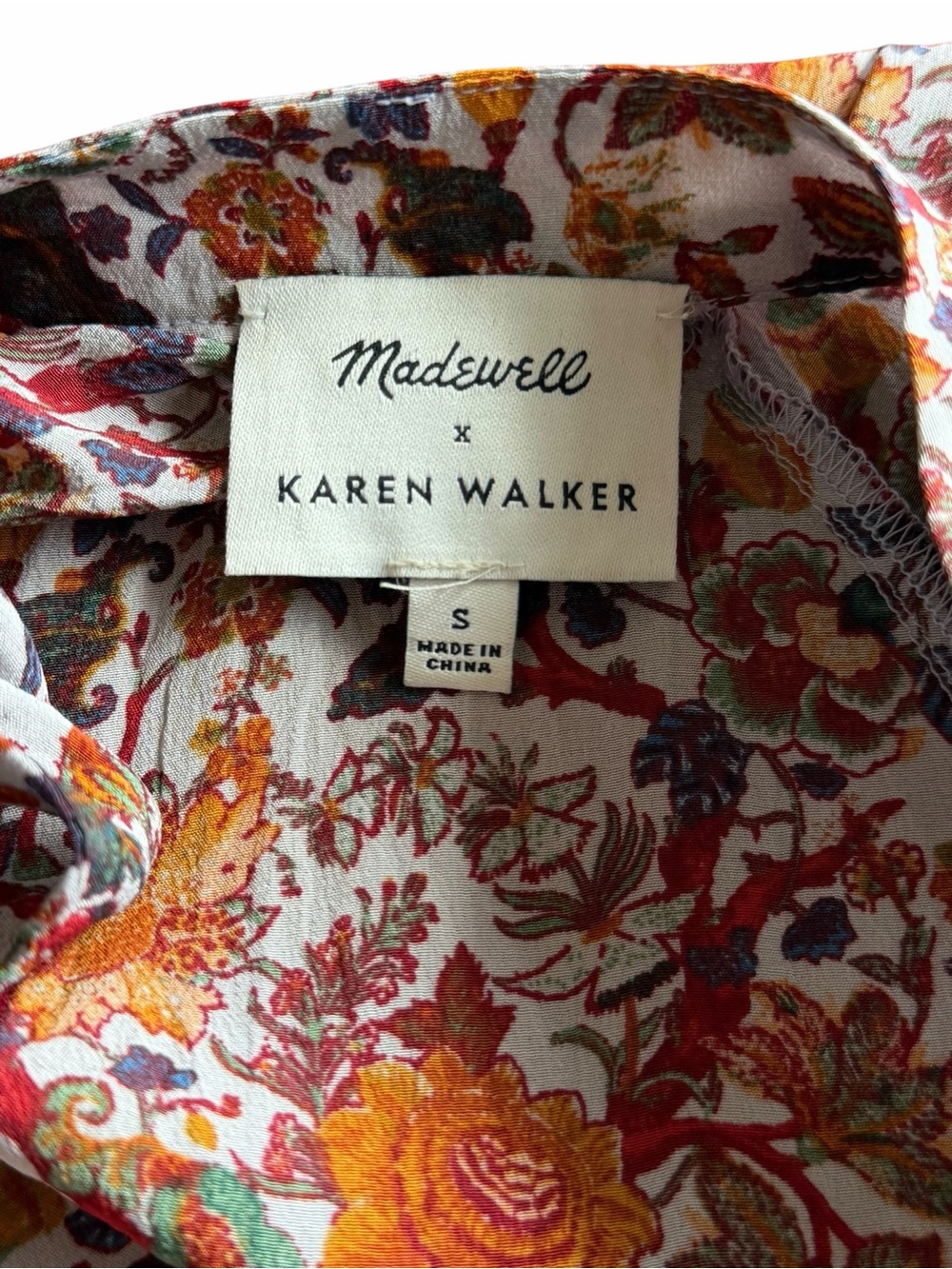 Madewell x Karen Walker 100% Silk Top Floral red orange Blouse - Picture 14 of 16